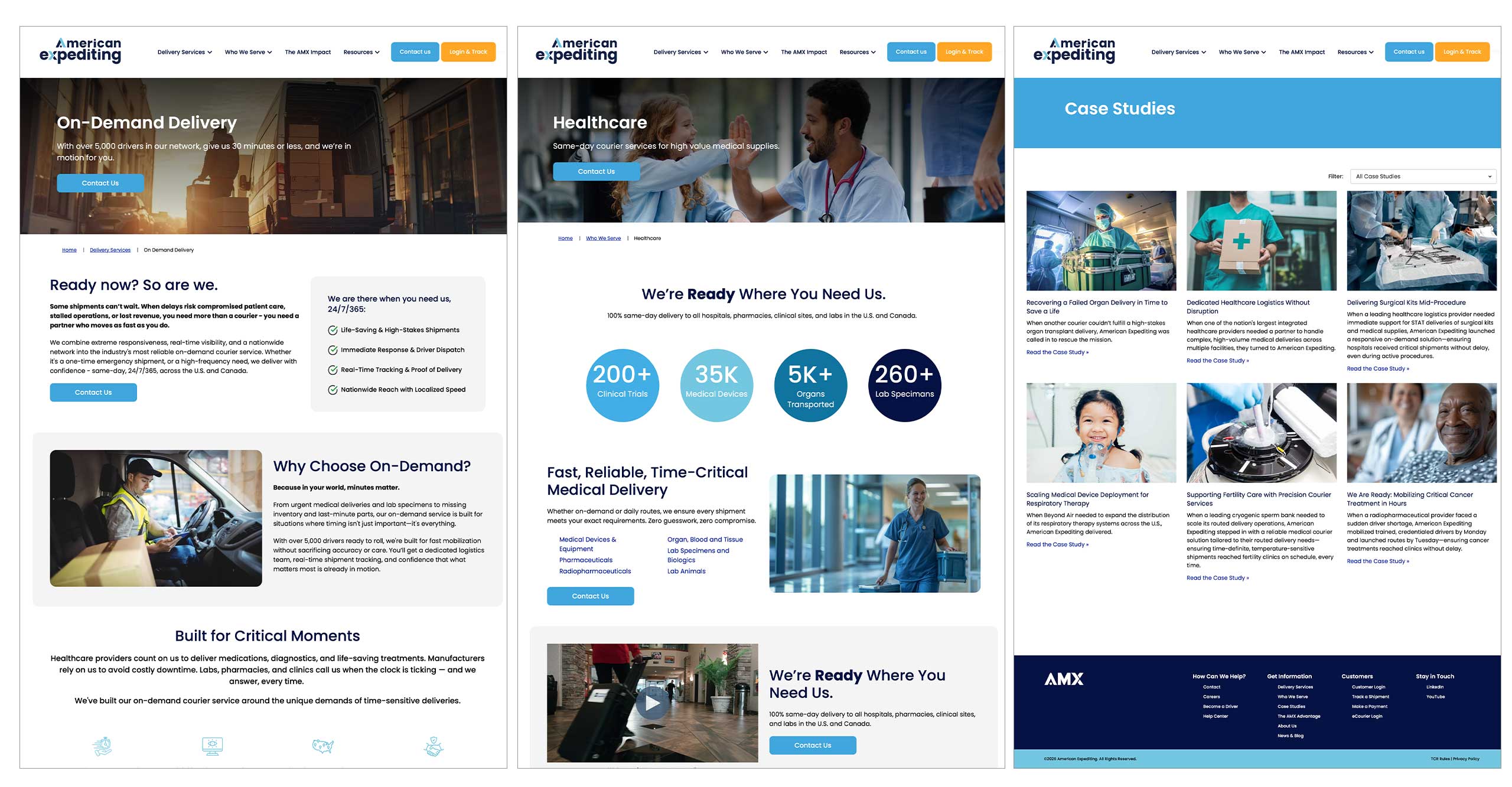 Pages from the American Expediting website design and developed by Bynder Group